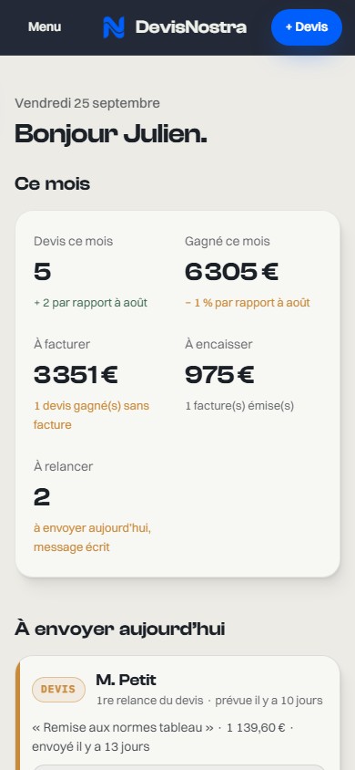 L'éditeur de devis sur téléphone